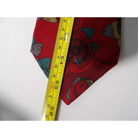 Vtg Montagu Mens Silk Neck Tie Abstract Shapes Red Geometric USA Art Deco - Picture 8 of 9